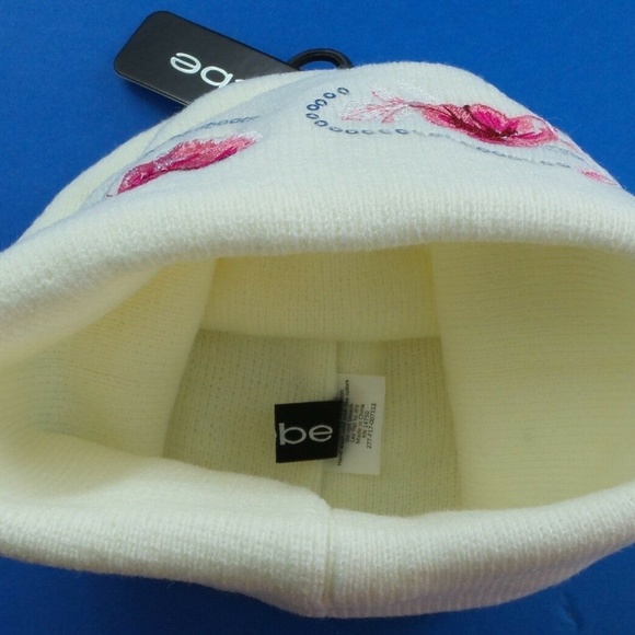 BEBE Women's Beanie Hat Ivory Sequin Embroidered - Picture 3 of 4